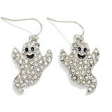Pave Rhinestone Ghost Drop Earrings