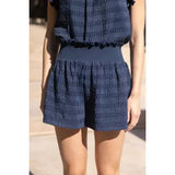 Navy Textured Shirred Waist Shorts