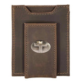 Christian Cross Magnetic Leather Slim Wallet: Crazyhorse Brown