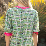 Contrast Ruffle Puff Sleeve Print Top