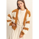 Brown Oversized Scallop Pattern Cardigan | Cloud Knit Open-Front Sweater (S–L)