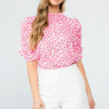 Pink Floral Ruched Top