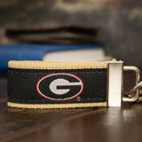 Georgia Bulldogs Collegiate Woven Ribbon Key Chain. University of Gerogia Key Fob. UGA Dawgs Gift. Brass Clasp and O-Ring.: Red