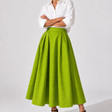 Audrey Chartreuse Pleated Poplin Midi Skirt