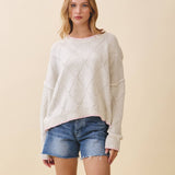 3339GK Diamond Knit Pullover Sweater: Light Heather Gray / Contemporary / S