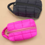 QUILTED PUFFY COSMETIC MAKEUP  POUCH CLUTCH BAG | 40P548: Fuchsia