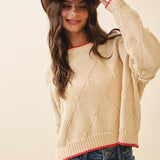 3339GK Diamond Knit Pullover Sweater: Light Heather Gray / Contemporary / S