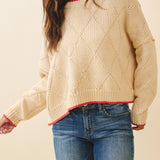 3339GK Diamond Knit Pullover Sweater: Light Heather Gray / Contemporary / S