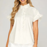 Ruffle Detail Everyday Top – White
