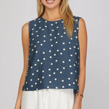Dusty Blue Polka Dot Sleeveless Top