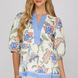 Garden Party Contrast Top – Blue Bloom