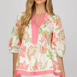 Garden Party Contrast Top – Peach Bloom