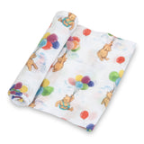“Up Up & Away” Bear & Balloons Muslin Swaddle Blanket