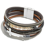 Multi-Strand Magnetic Bracelet with Cross & Freshwater Pearls – Gray