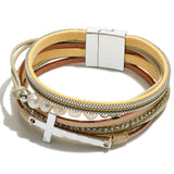 Multi-Strand Magnetic Bracelet with Cross & Freshwater Pearls – Cream