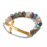 Faceted Beaded Stretch Bracelet with East-West Cross