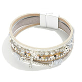 Layered Magnetic Bracelet with Rhinestones, Beads & Cross Charm