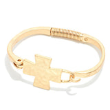 Gold Hammered Metal Hinged Cross Bracelet