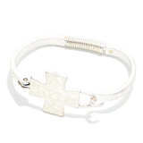 Silver Hammered Metal Hinged Cross Bracelet
