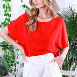Red Boat Neck Short-Sleeve Top