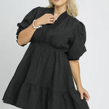 Curvy Black Ruffle Smock Dress