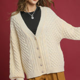 Cable Knit Pearl Button Cardigan – Cream