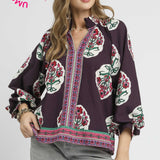 Boho Floral Print Tunic Top – Plum