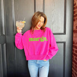 Margs Lime Puff Crop Sweatshirt: S/M