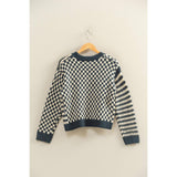 Checkerboard Stripe Knit Cardigan Sweater