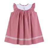 Red Gingham Baseball Smocked Bishop Dress: 5Y