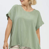 Sage Linen Blend Scallop Hem Top (Plus)