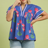 Blossom Meadow Print Top – Blue (Plus)