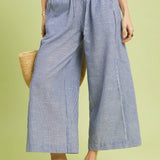 Blue Stripe Linen Blend Wide Leg Pants