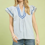 Sky Striped Flutter Sleeve Top