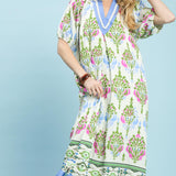Cream Mix Boho Border Print Midi Dress