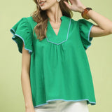 Kelly Green Contrast Trim Babydoll Top