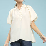 Ecru Ruffle Neck Tunic Top