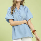 Peri Blue Ruffle Neck Tunic Top