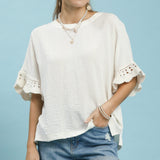 Off White Crochet Trim Top