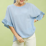 Ice Blue Crochet Trim Top