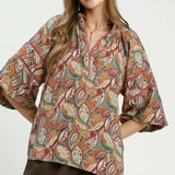 Falling for You Botanical Puff Sleeve Blouse