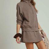 Brown Gingham Half-Zip Long Sleeve Pullover