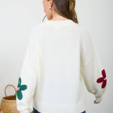 MULTI-COLOR CROCHET FLORAL DETAIL KNIT PULLOVER: BUTTER YELLOW MULTI