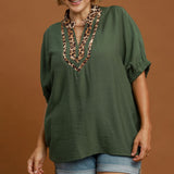 On the Wild Side Leopard Trim Blouse - Curvy