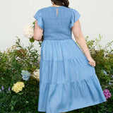 Curvy Chambray Smocked Tiered Midi Dress