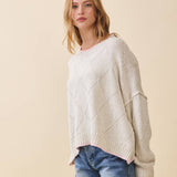 3339GK Diamond Knit Pullover Sweater: Light Heather Gray / Contemporary / S
