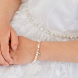 Girls Silver Pearl Baby Baptism Bracelet, 1st Communion Gift: Large 6-12 Years