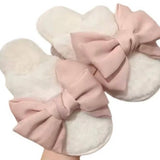 Christa Cozy Bow Slippers cream w/Pink bows : Large