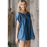 Tencel Cap Sleeve Button Front Top