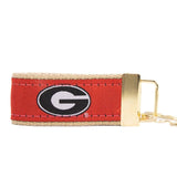 Georgia Bulldogs Collegiate Woven Ribbon Key Chain. University of Gerogia Key Fob. UGA Dawgs Gift. Brass Clasp and O-Ring.: Red